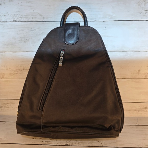 Baggallini Handbags - Baggallini Convertible Backpack Sling Bag Brown Nylon Red Lining Travel Purse